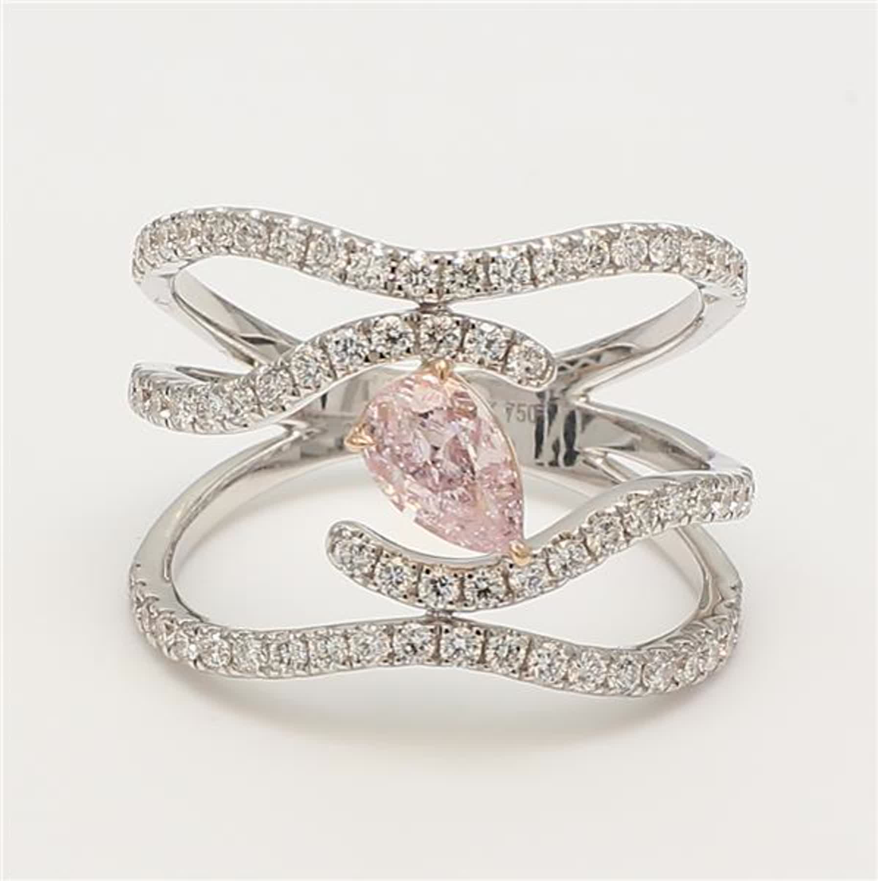 GIA Certified Natural Pink Pear and White Diamond 1.23 Carat TW Rose Gold Ring