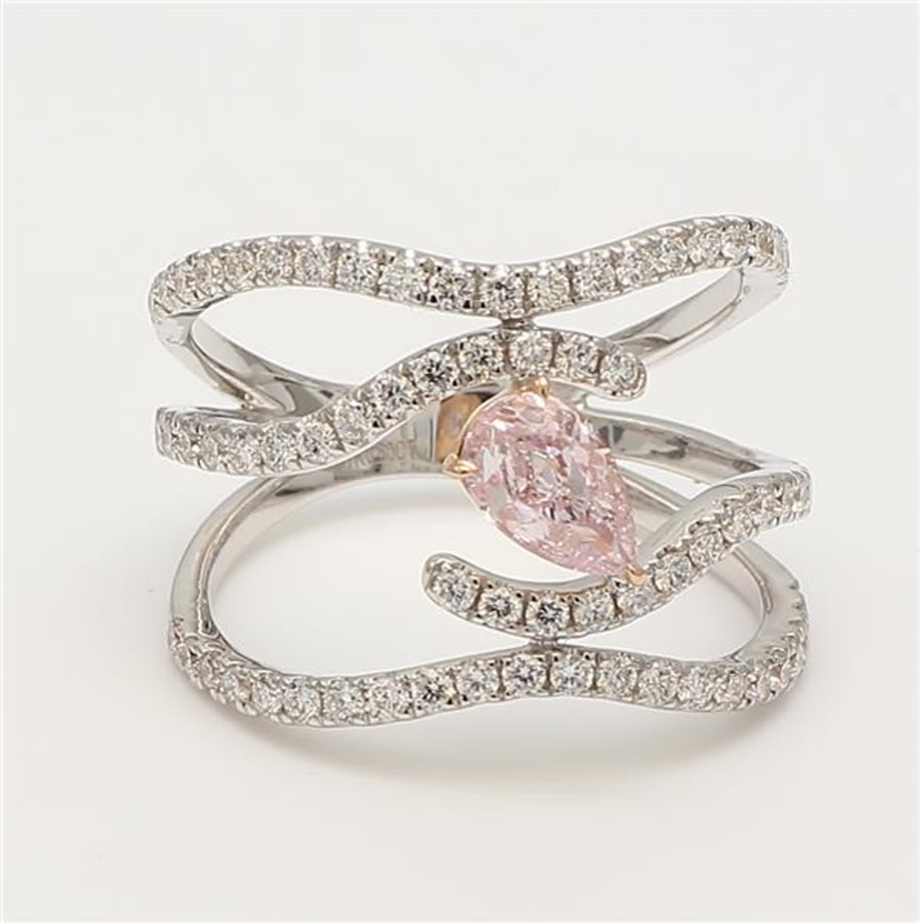 GIA Certified Natural Pink Pear and White Diamond 1.23 Carat TW Rose Gold Ring