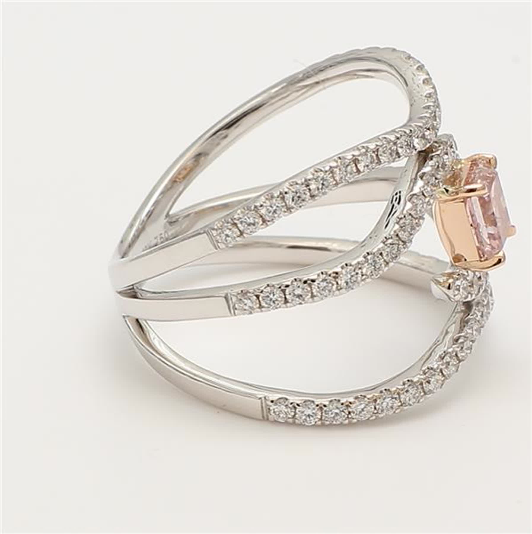 GIA Certified Natural Pink Radiant and White Diamond 1.25 Carat TW Gold Ring