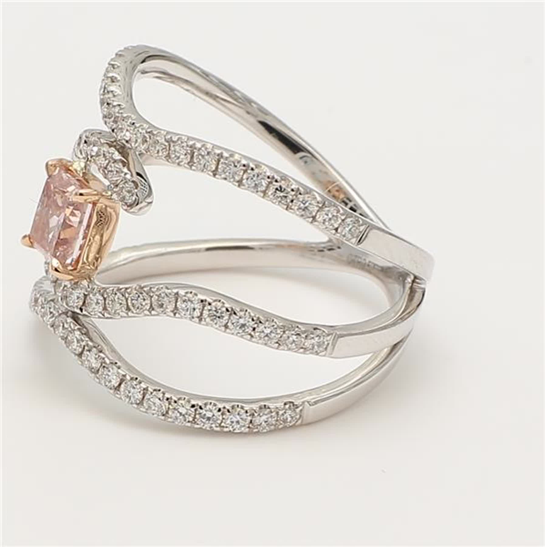 GIA Certified Natural Pink Radiant and White Diamond 1.25 Carat TW Gold Ring