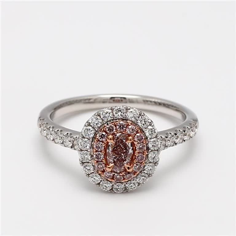 GIA Certified Natural Pink Cushion and White Diamond .91 Carat TW Gold Ring