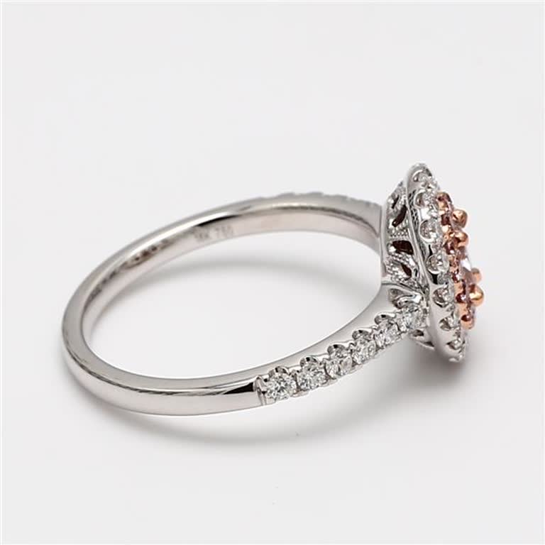 GIA Certified Natural Pink Cushion and White Diamond .91 Carat TW Gold Ring