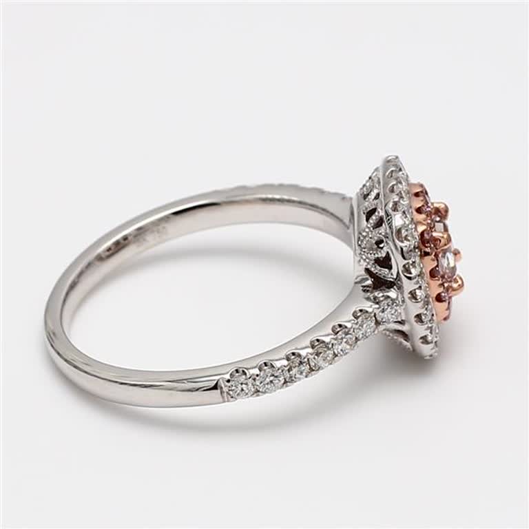 GIA Certified Natural Pink Cushion and White Diamond .96 Carat TW Gold Ring