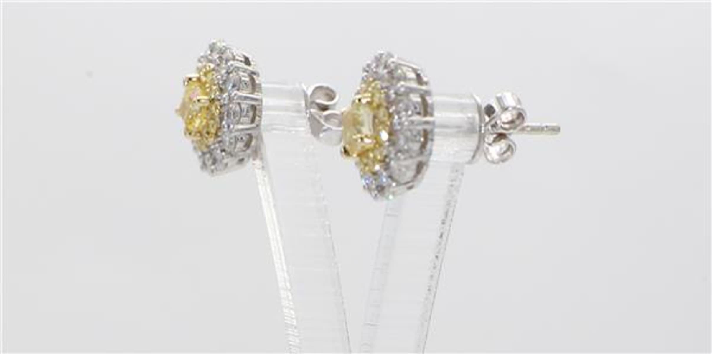 Natural Yellow Cushion and White Diamond 1.28 Carat TW Gold Stud Earrings