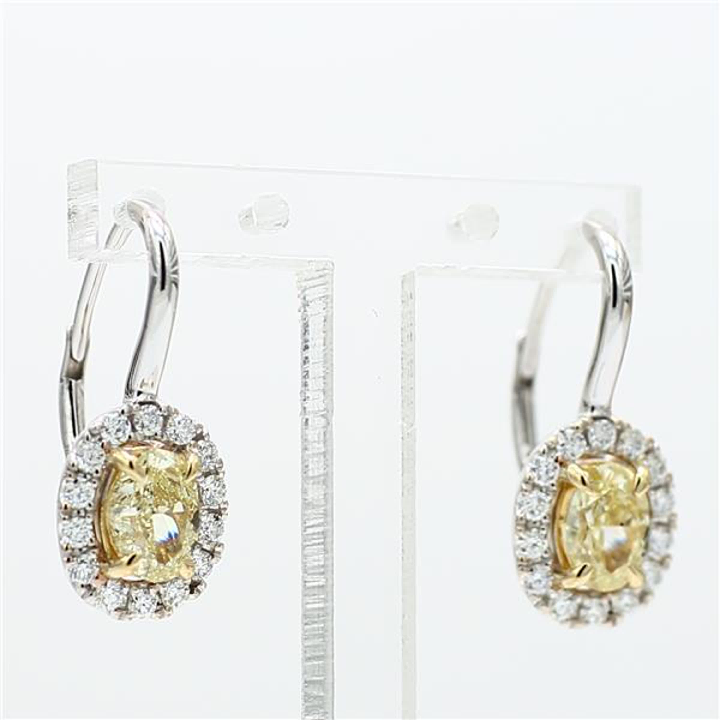 Natural Yellow Oval and White Diamond 1.92 Carat TW Gold Drop Earrings