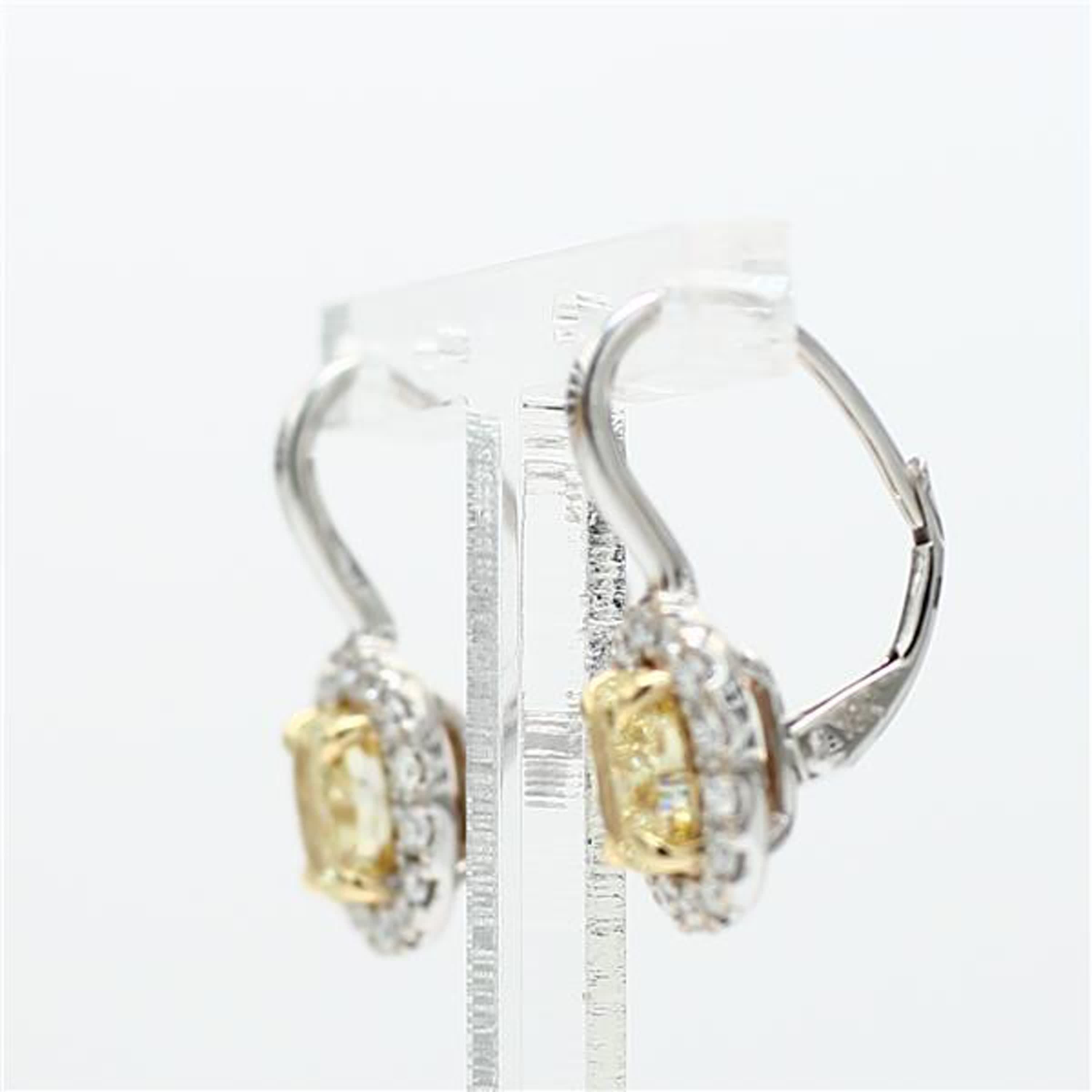Natural Yellow Oval and White Diamond 1.92 Carat TW Gold Drop Earrings