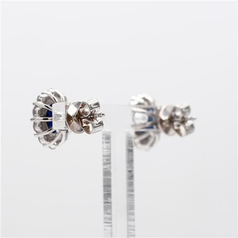 Natural Blue Oval Sapphire and White Diamond 2.87 Carat TW Gold Stud Earrings