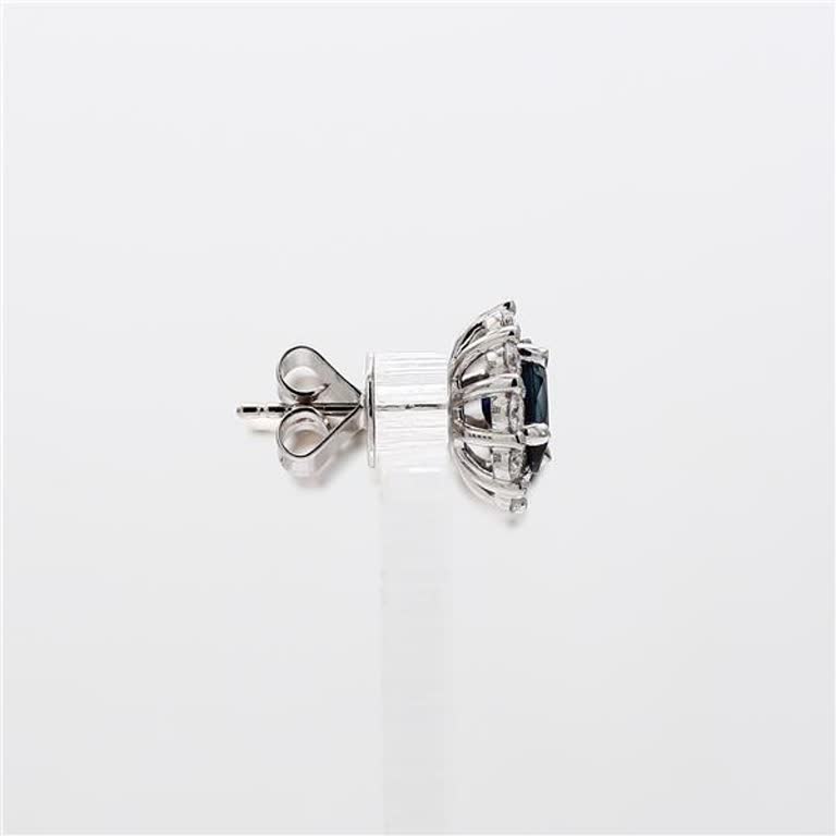 Natural Blue Oval Sapphire and White Diamond 2.87 Carat TW Gold Stud Earrings