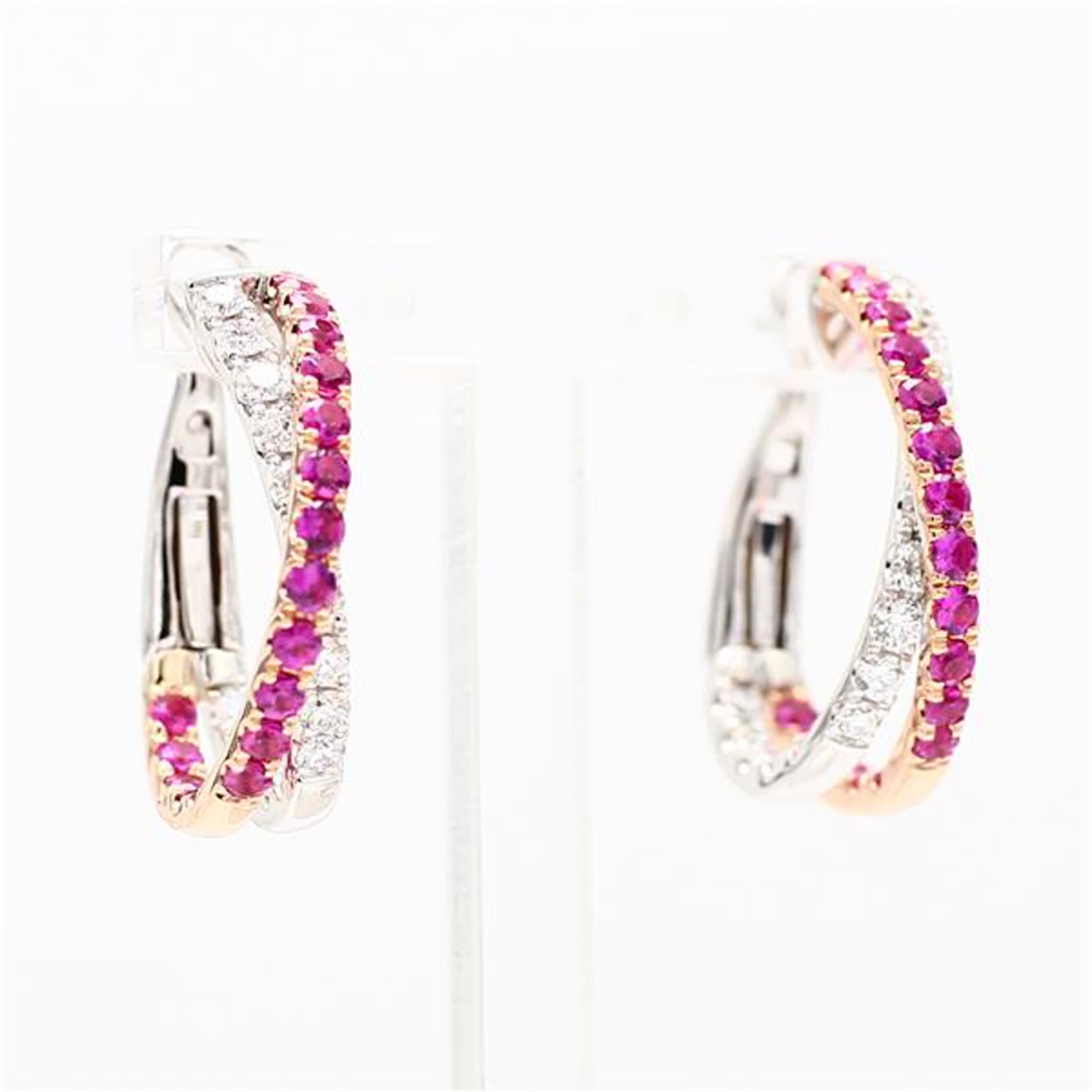 Natural Pink Round Sapphire and White Diamond 2.03 Carat TW Rose Gold Earrings