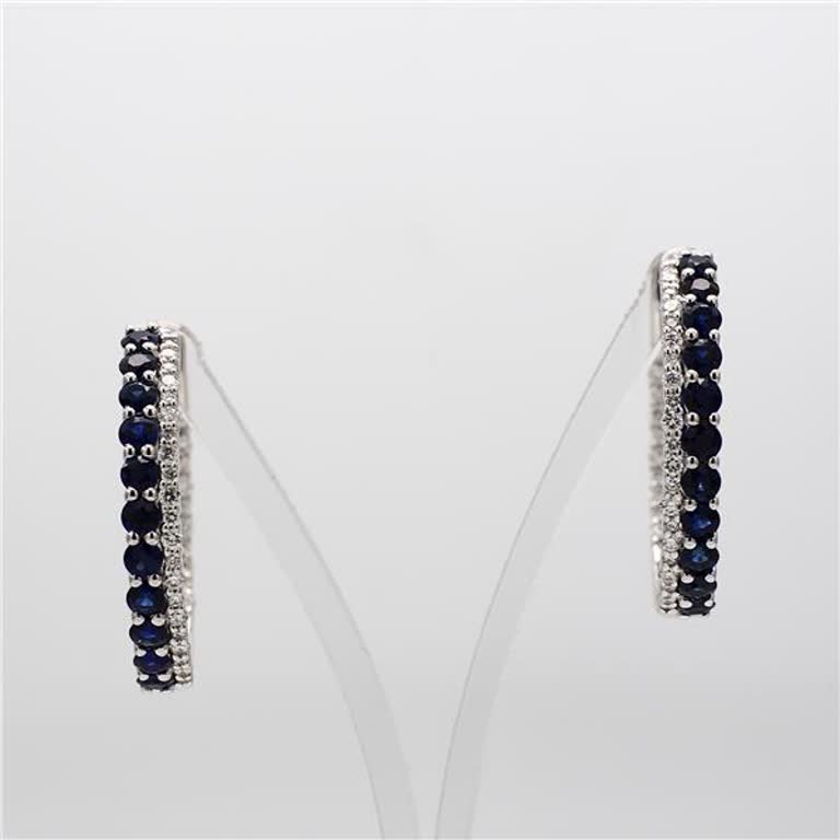 Natural Blue Round Sapphire and White Diamond 3.47 Carat TW White Gold Earrings
