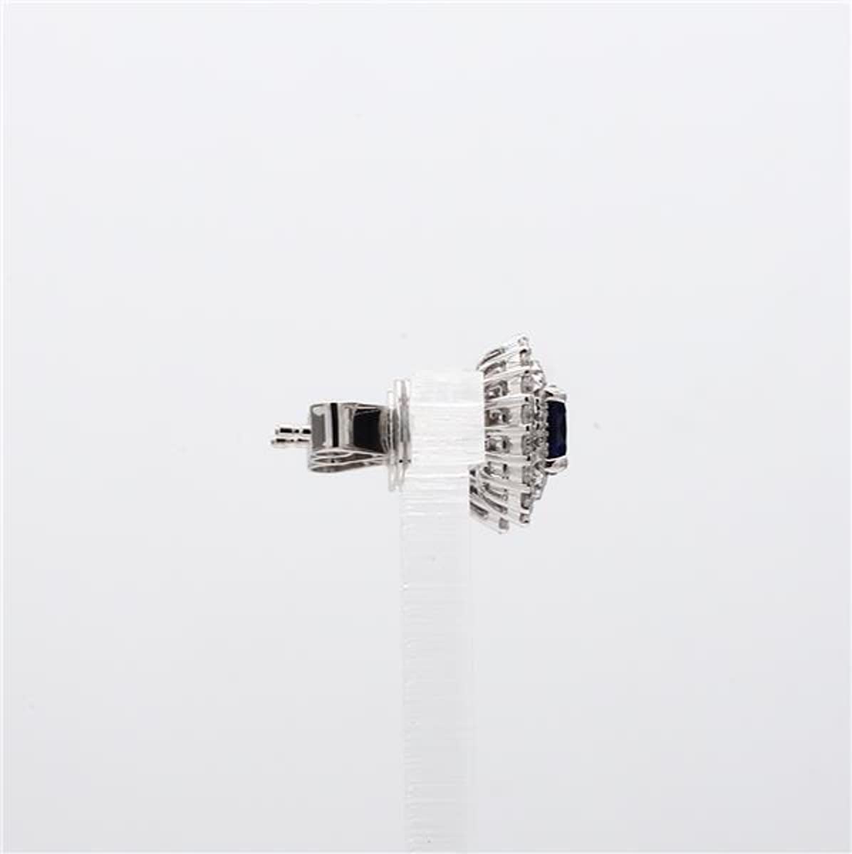 Natural Blue Oval Sapphire and White Diamond 1.39 Carat TW Gold Stud Earrings