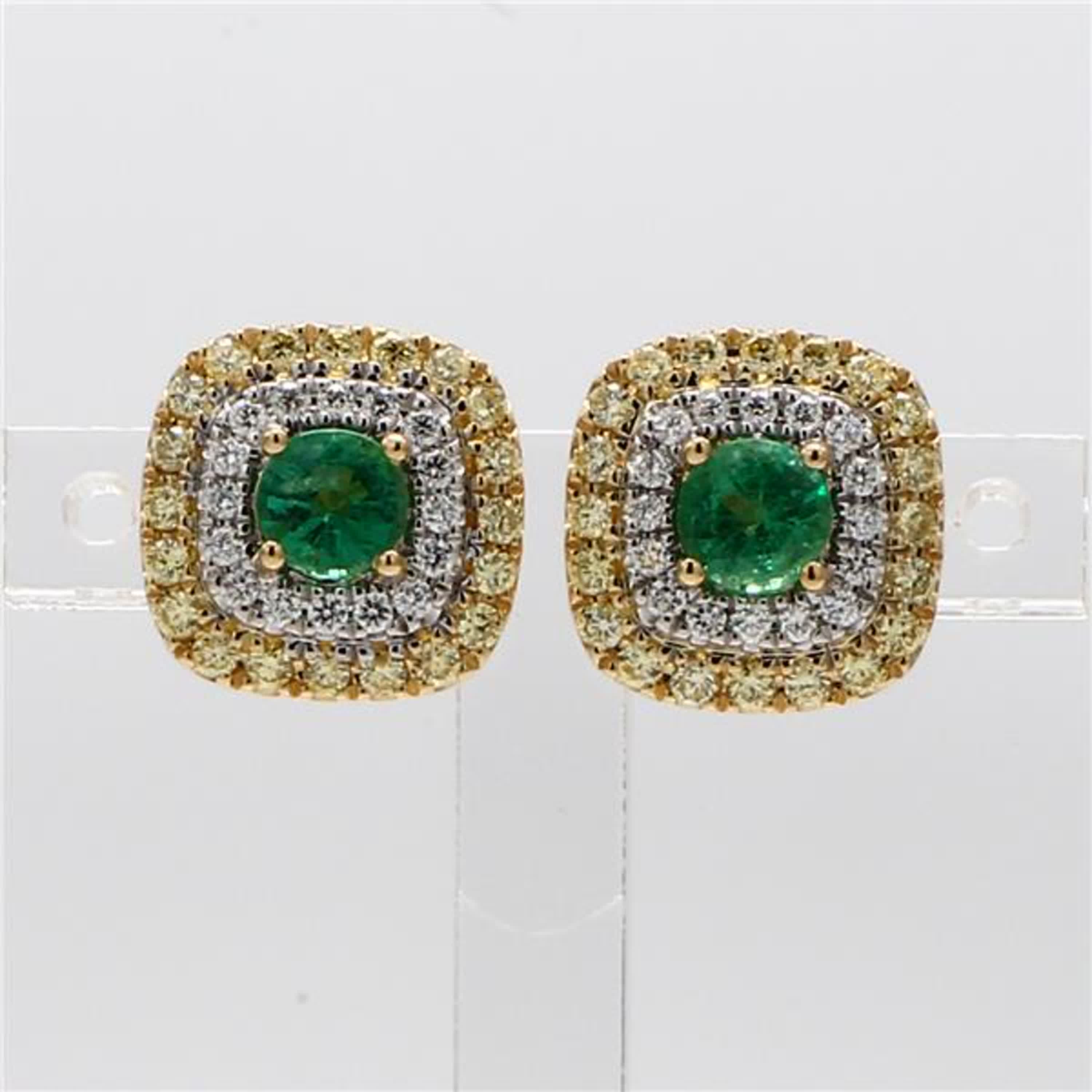 Natural Round Emerald and Diamond 1.08 Carat TW Gold Stud Earrings