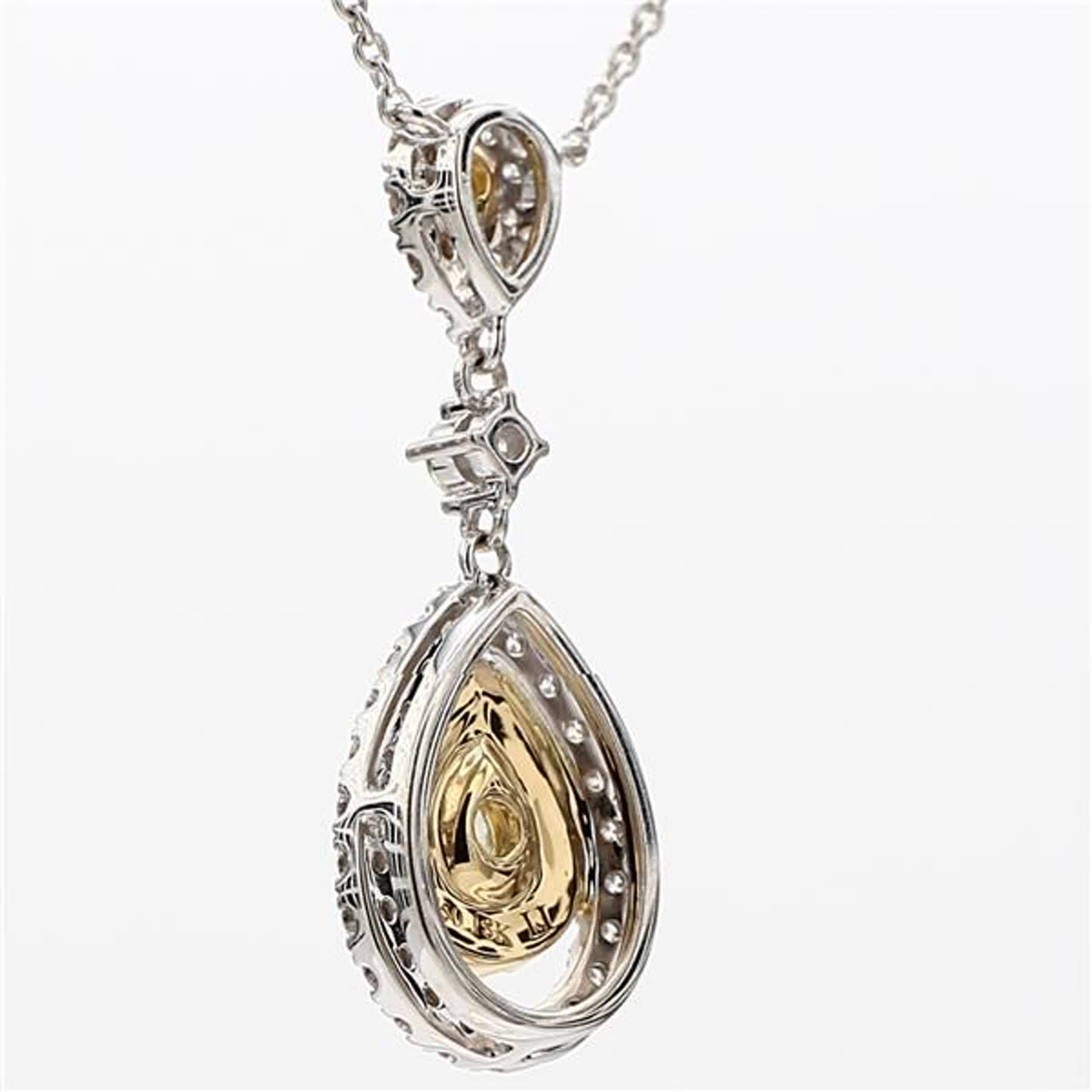 Natural Yellow Pear and White Diamond 1.07 Carat TW Gold Drop Necklace