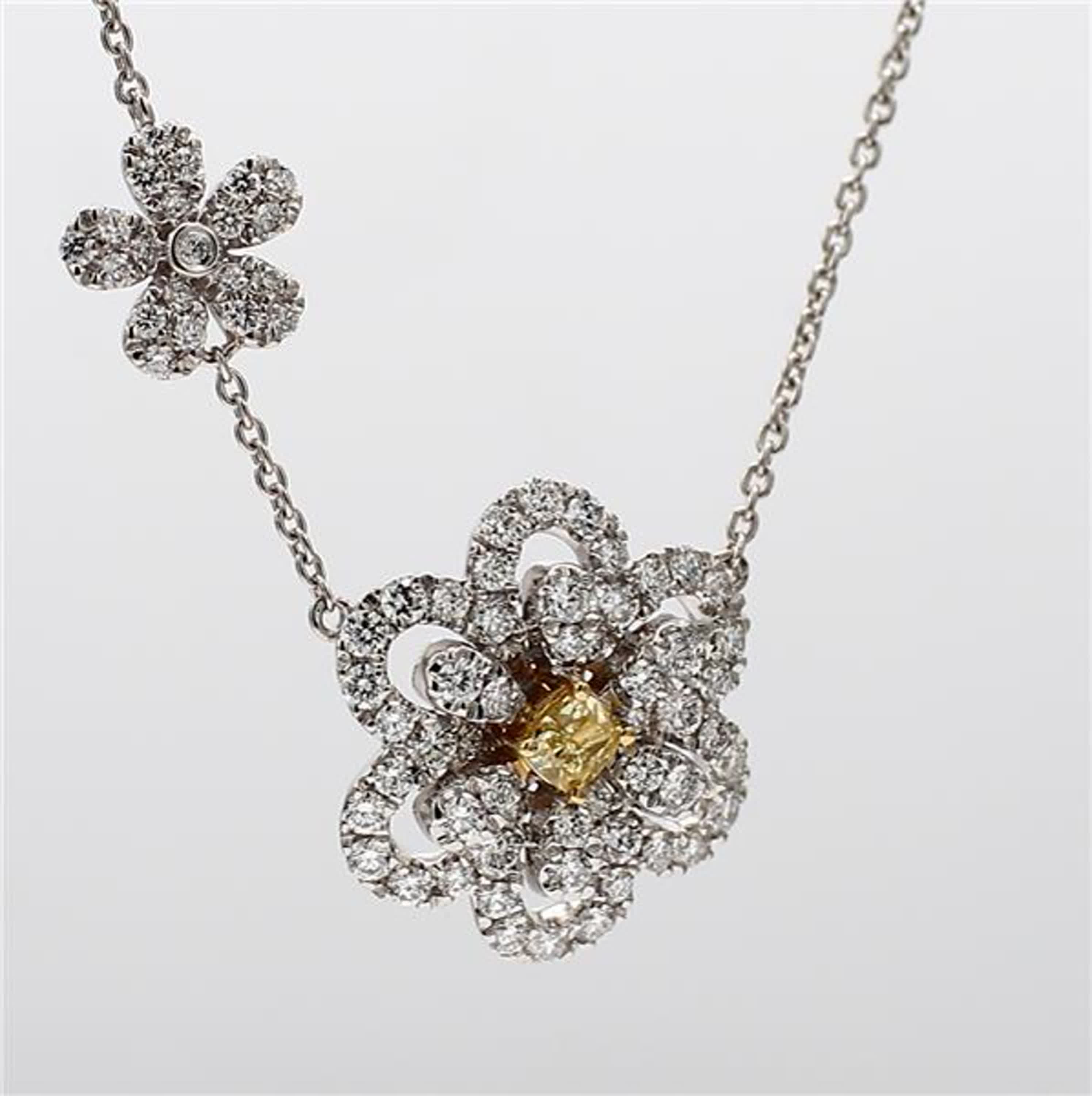 Natural Yellow Cushion and White Diamond .92 Carat TW Gold Drop Necklace