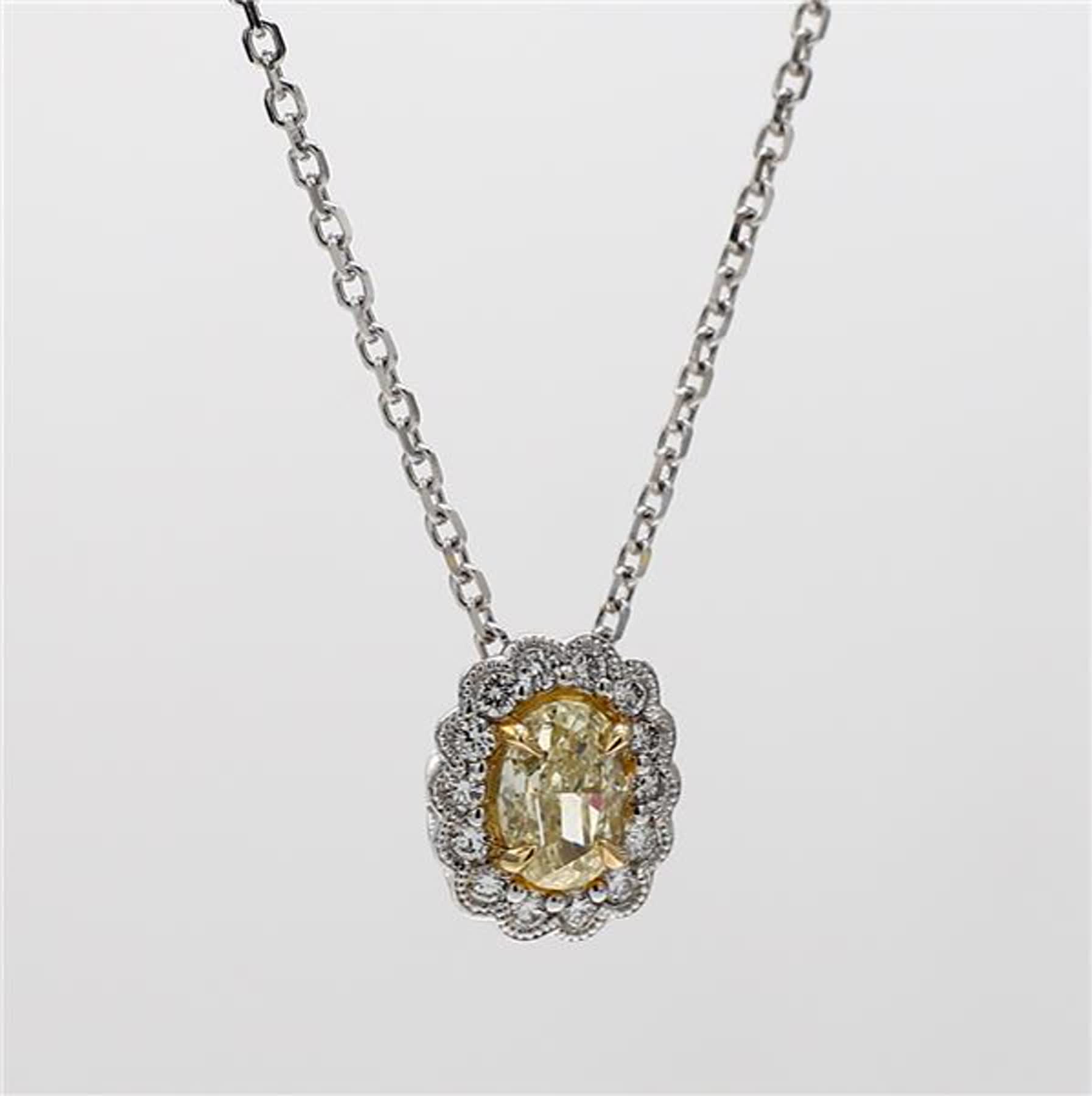 Natural Yellow Oval and White Diamond .90 Carat TW Gold Drop Pendant