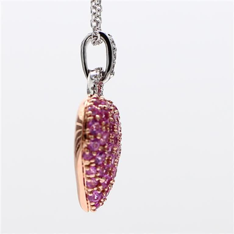 Natural Pink Round Sapphire and White Diamond 1.62 Carat TW Rose Gold Pendant