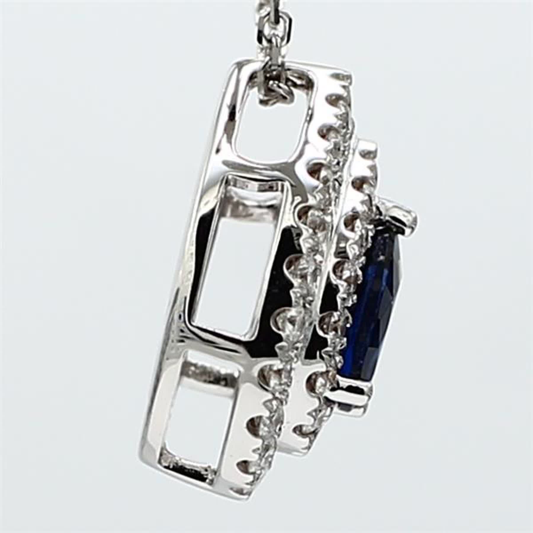 Natural Blue Pear Sapphire and White Diamond .73 Carat TW White Gold Pendant