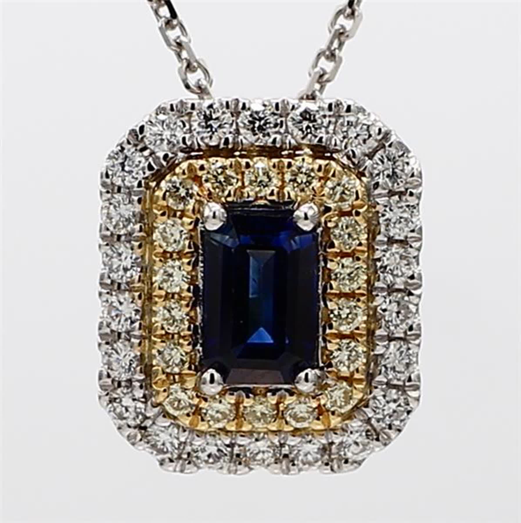 Natural Blue Emerald Cut Sapphire and Diamond 1.05 Carat TW Drop Pendant