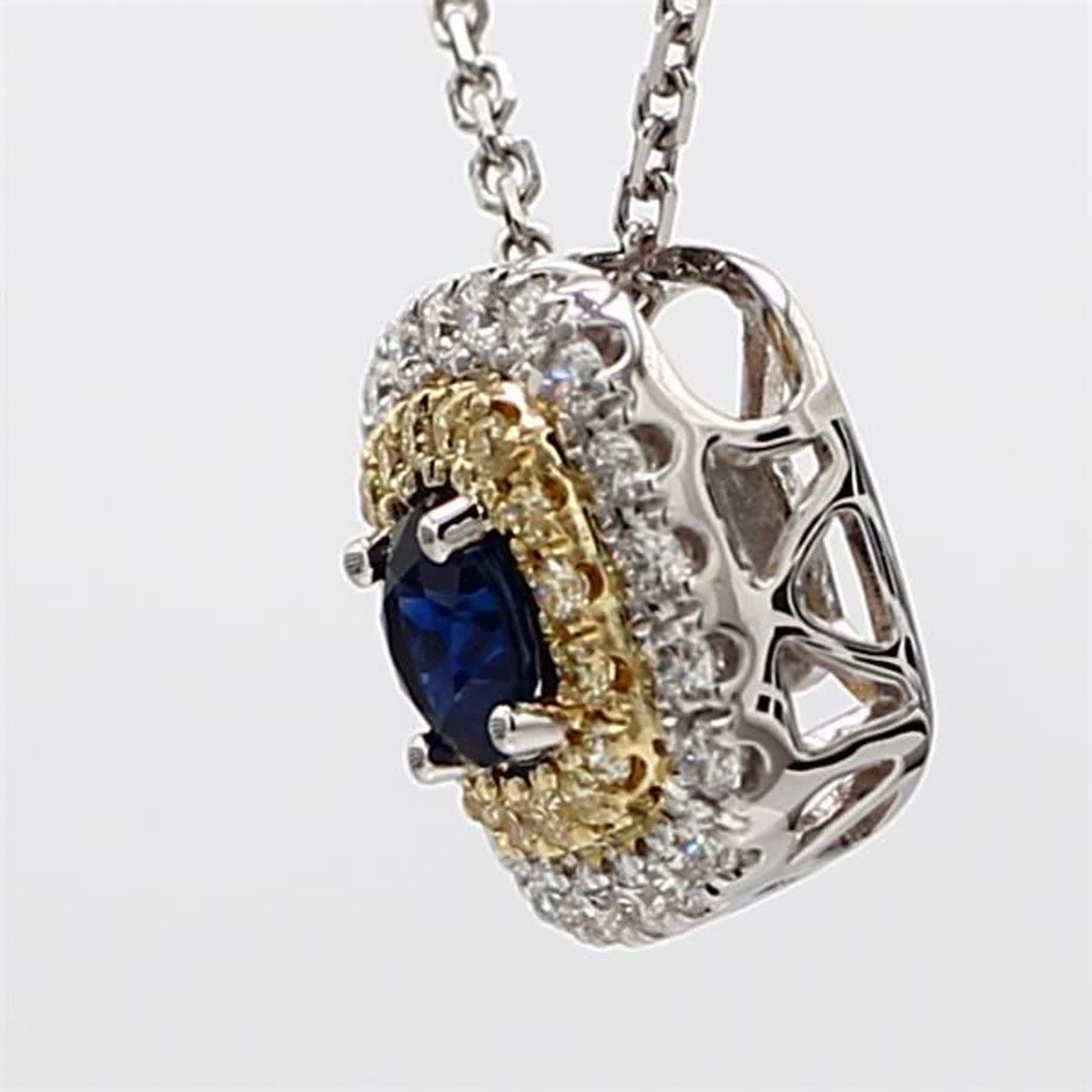 Natural Blue Round Sapphire and Diamond .60 Carat TW Gold Drop Pendant