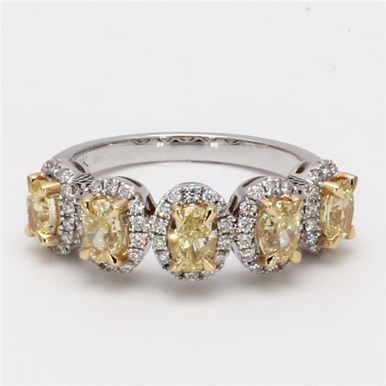 Natural Yellow Oval and White Diamond 1.48 Carat TW Gold Wedding Band