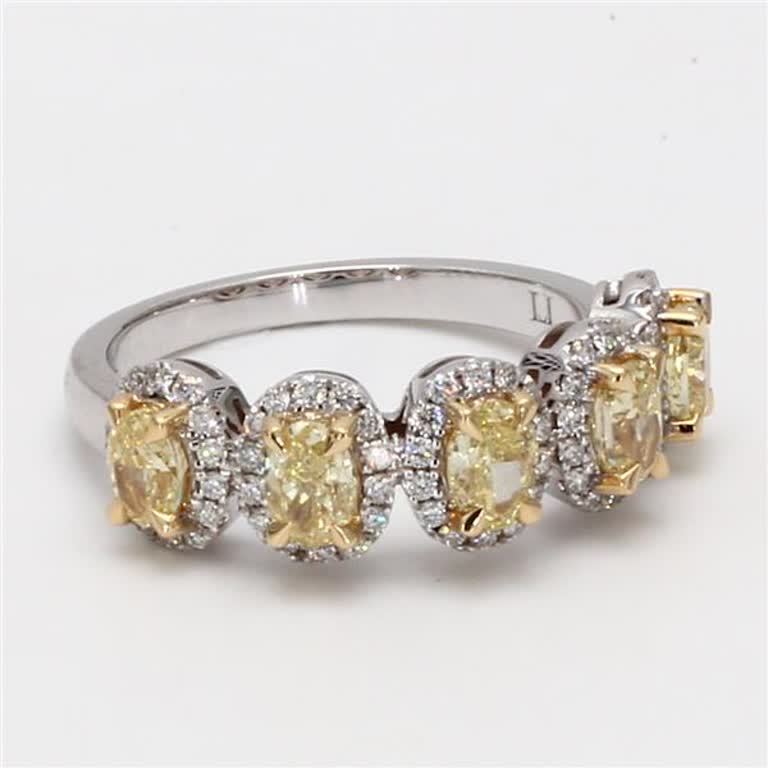 Natural Yellow Oval and White Diamond 1.48 Carat TW Gold Wedding Band