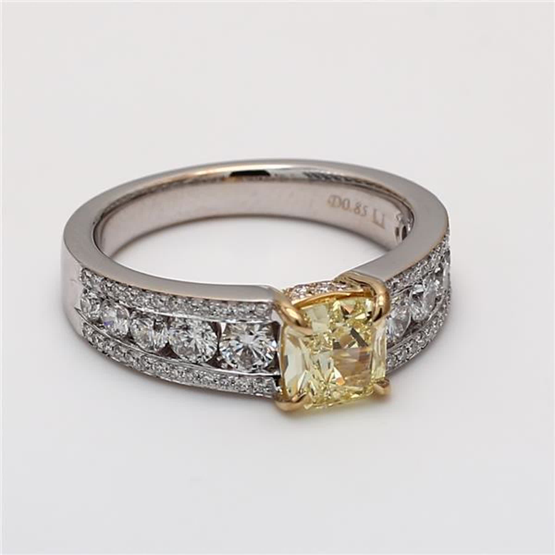 GIA Certified Natural Yellow Cushion and White Diamond 1.21 Carat TW Gold Ring