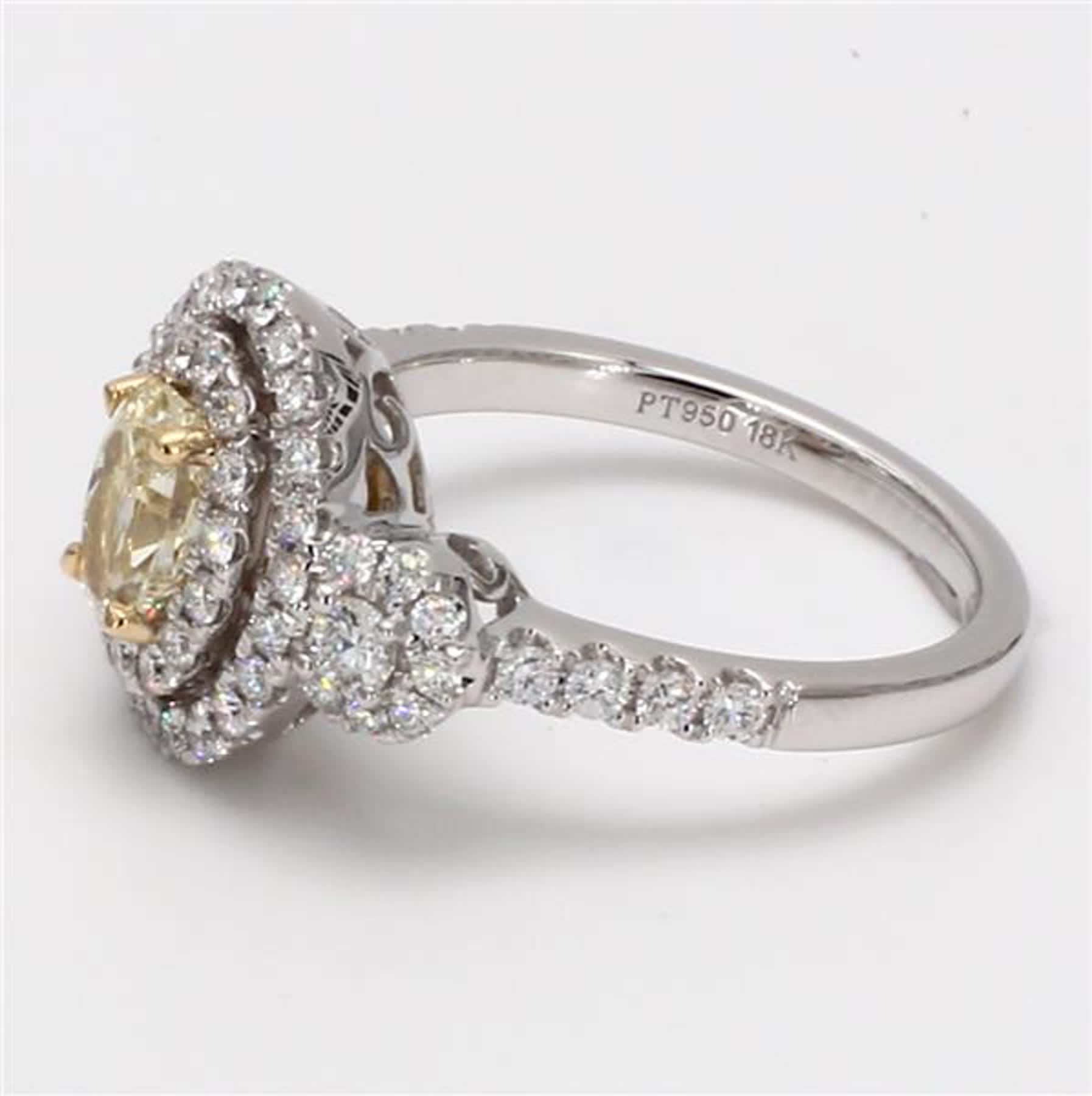 Natural Yellow Oval and White Diamond 1.45 Carat TW Platinum Cocktail Ring