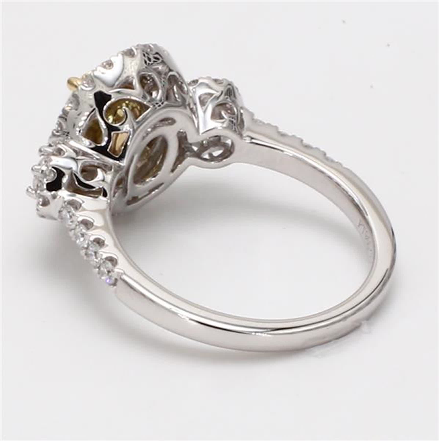 Natural Yellow Oval and White Diamond 1.45 Carat TW Platinum Cocktail Ring