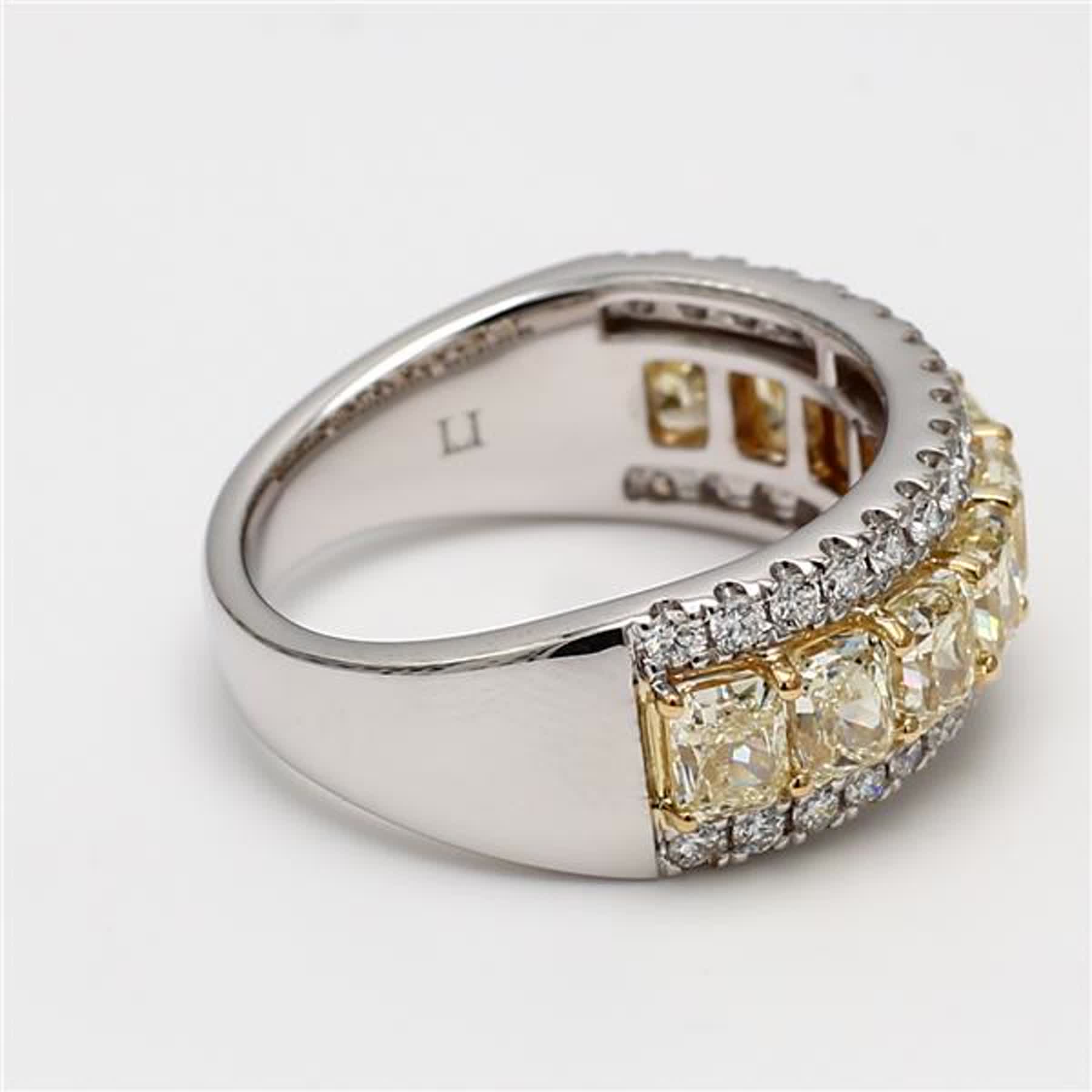 Natural Yellow Radiant and White Diamond 3.38 Carat TW Gold Wedding Band