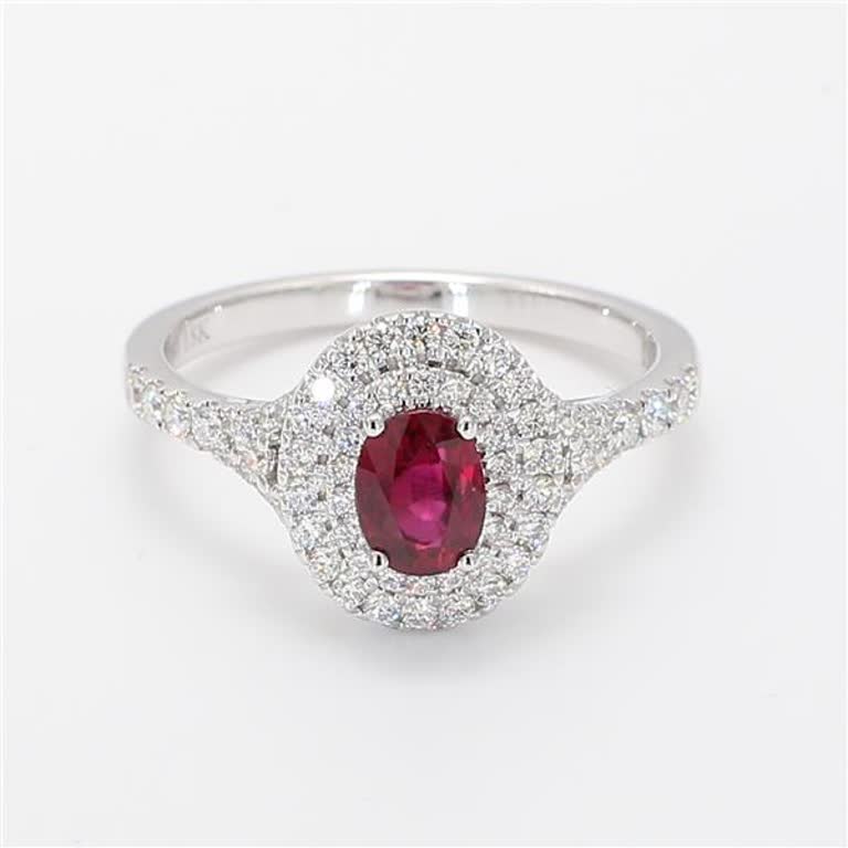 Natural Oval Ruby and White Diamond 1.11 Carat TW White Gold Cocktail Ring
