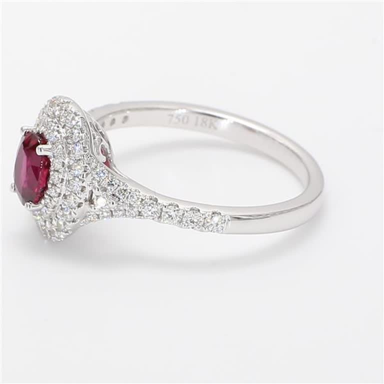Natural Oval Ruby and White Diamond 1.11 Carat TW White Gold Cocktail Ring