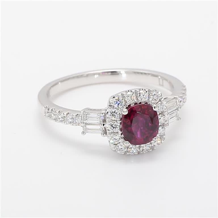 Natural Cushion Ruby and White Diamond 1.25 Carat TW White Gold Cocktail Ring