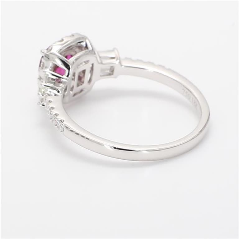 Natural Cushion Ruby and White Diamond 1.25 Carat TW White Gold Cocktail Ring