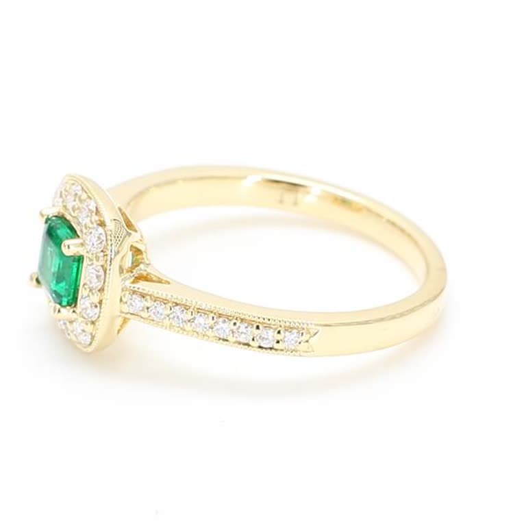 Natural Emerald Cut Emerald and White Diamond .66 Carat TW Yellow Gold Ring