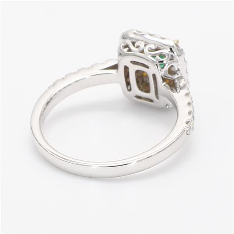 Natural Emerald Cut Emerald and Diamond .89 Carat TW Gold Cocktail Ring