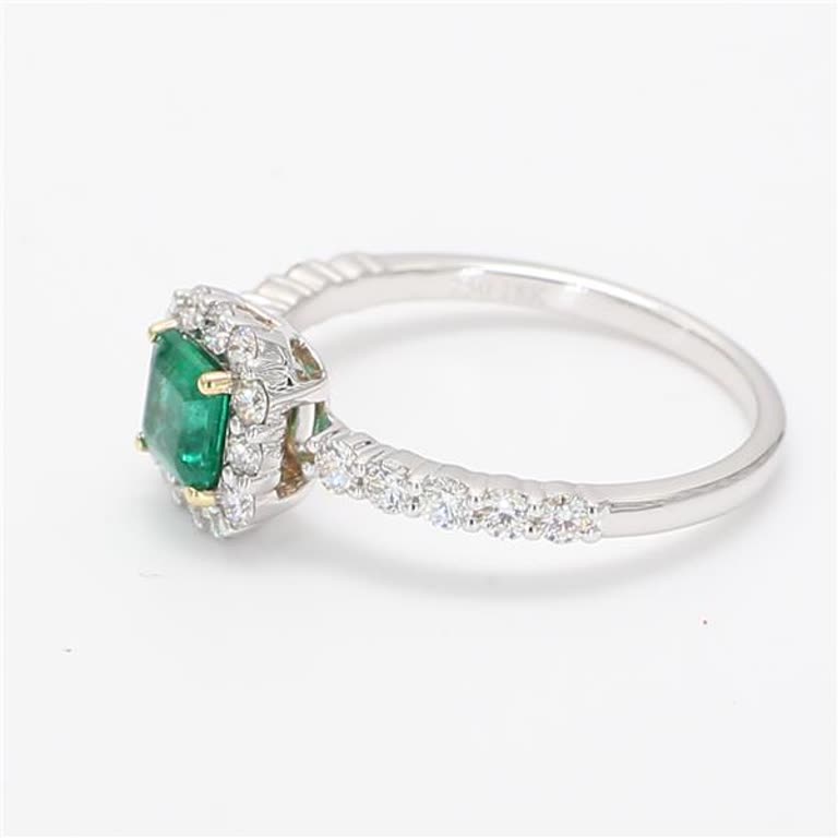 Natural Emerald Cut Emerald and White Diamond .96 Carat TW Gold Cocktail Ring