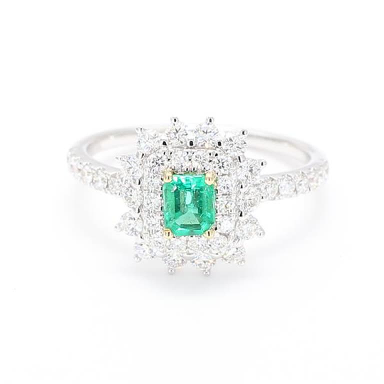 Natural Emerald Cut Emerald and White Diamond 1.03 Carat TW Gold Cocktail Ring