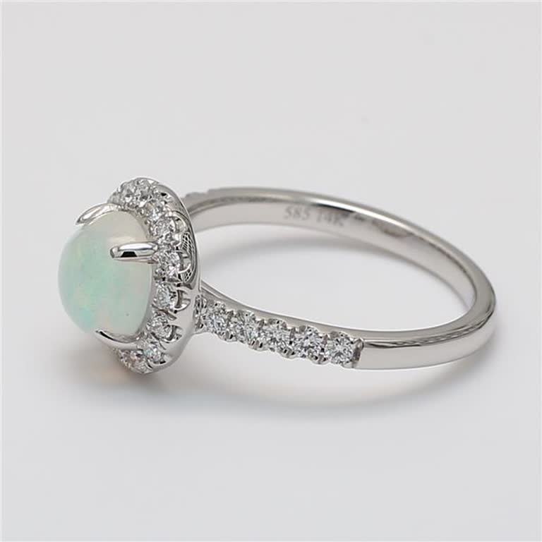 Natural Round Opal and White Diamond 1.60 Carat TW White Gold Cocktail Ring