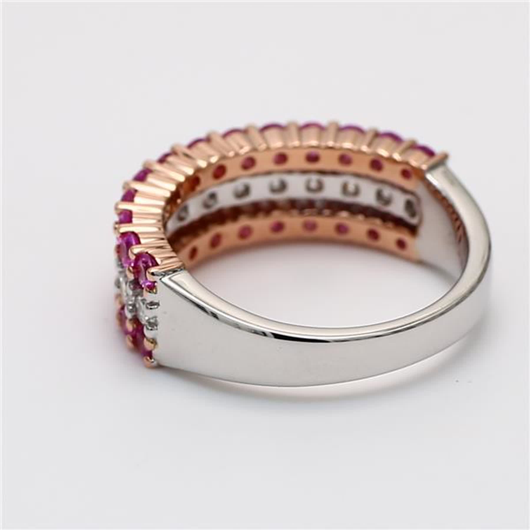 Natural Pink Round Sapphire and White Diamond 1.88 Carat TW Gold Wedding Band