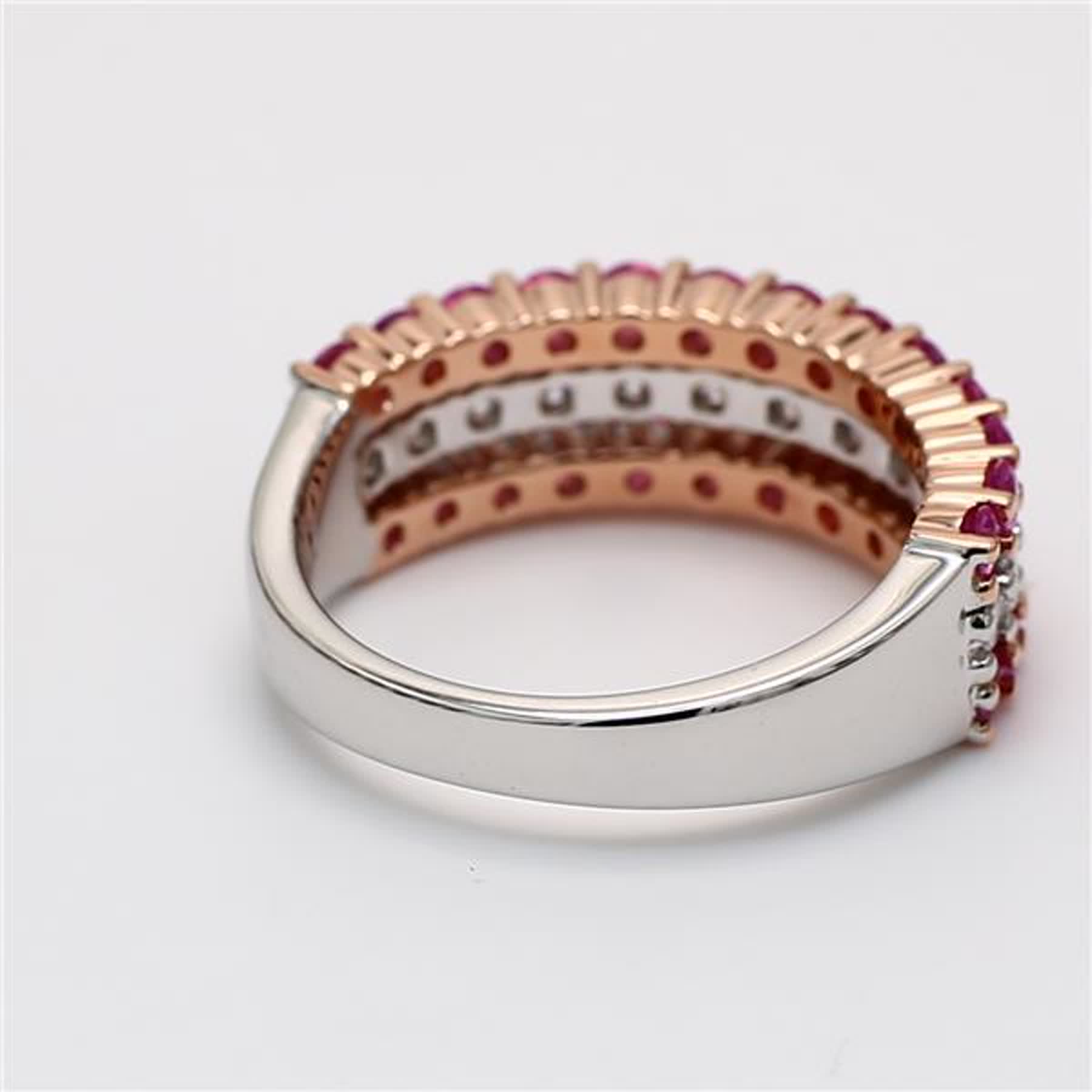 Natural Pink Round Sapphire and White Diamond 1.88 Carat TW Gold Wedding Band