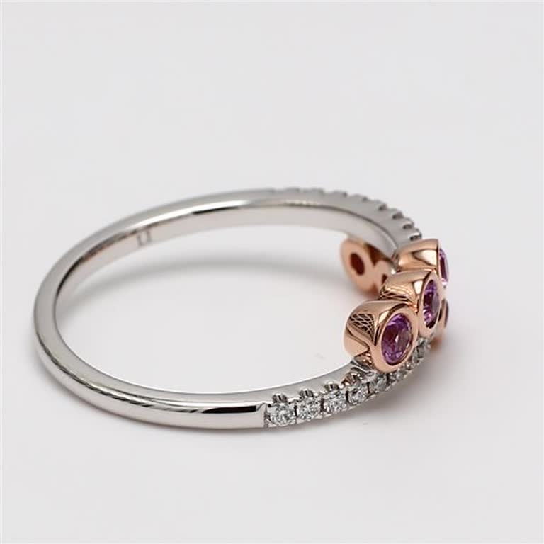 Natural Pink Round Sapphire and White Diamond .46 Carat TW Gold Wedding Band