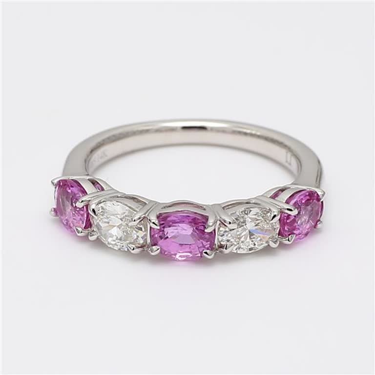 Natural Pink Oval Sapphire and White Diamond 1.97 Carat TW Gold Wedding Band