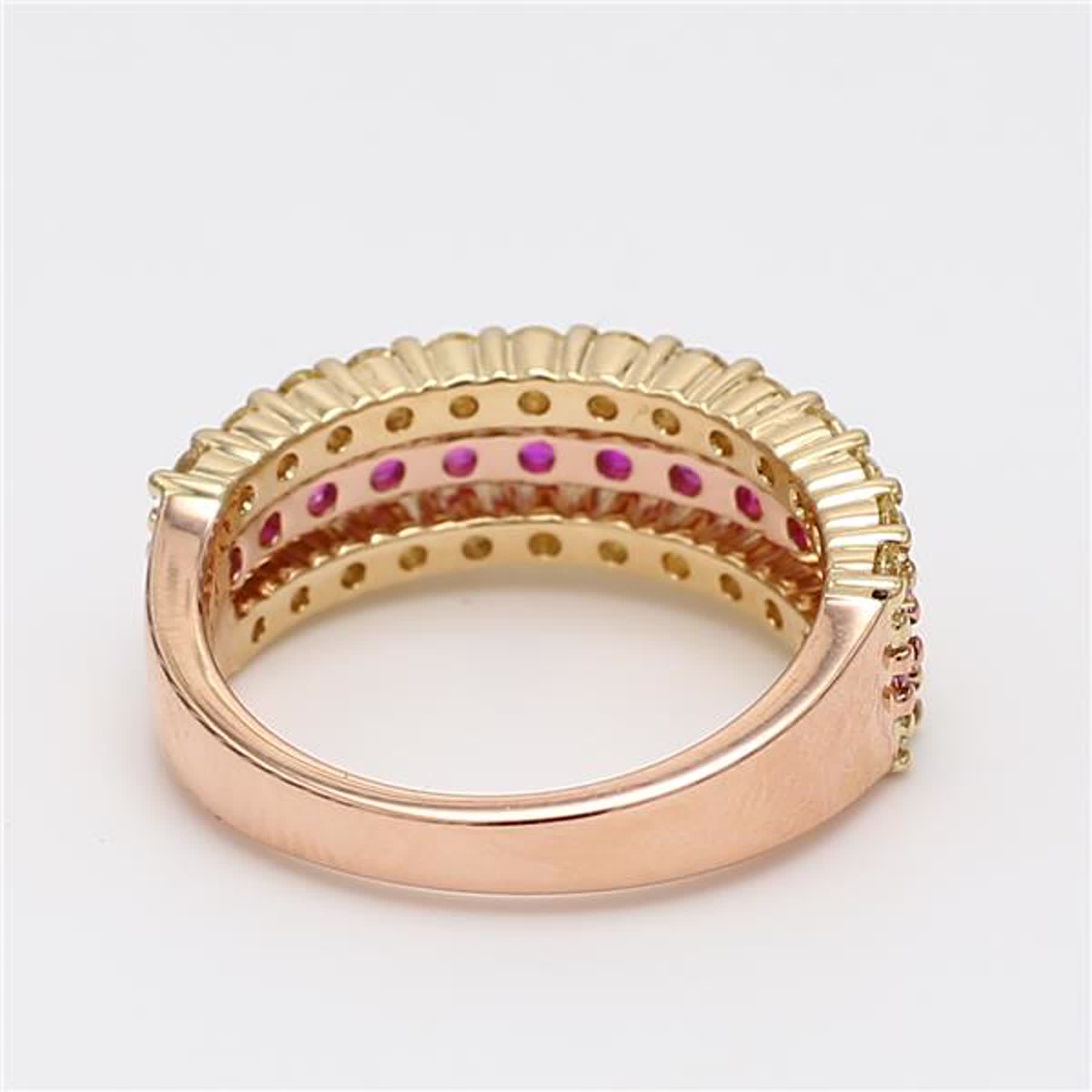 Natural Red Round Ruby and Yellow Diamond 1.79 Carat TW Rose Gold Wedding Band