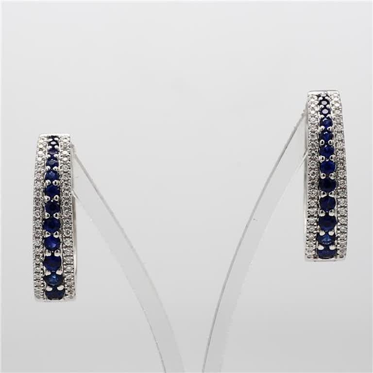 Natural Blue Round Sapphire and White Diamond 1.26 Carat TW Gold Earrings